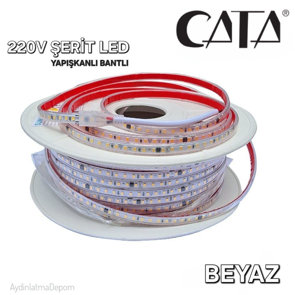 Cata 120 Çipli 220v Beyaz Işık Şerit LED (Yapışkanlı) 100 METRE