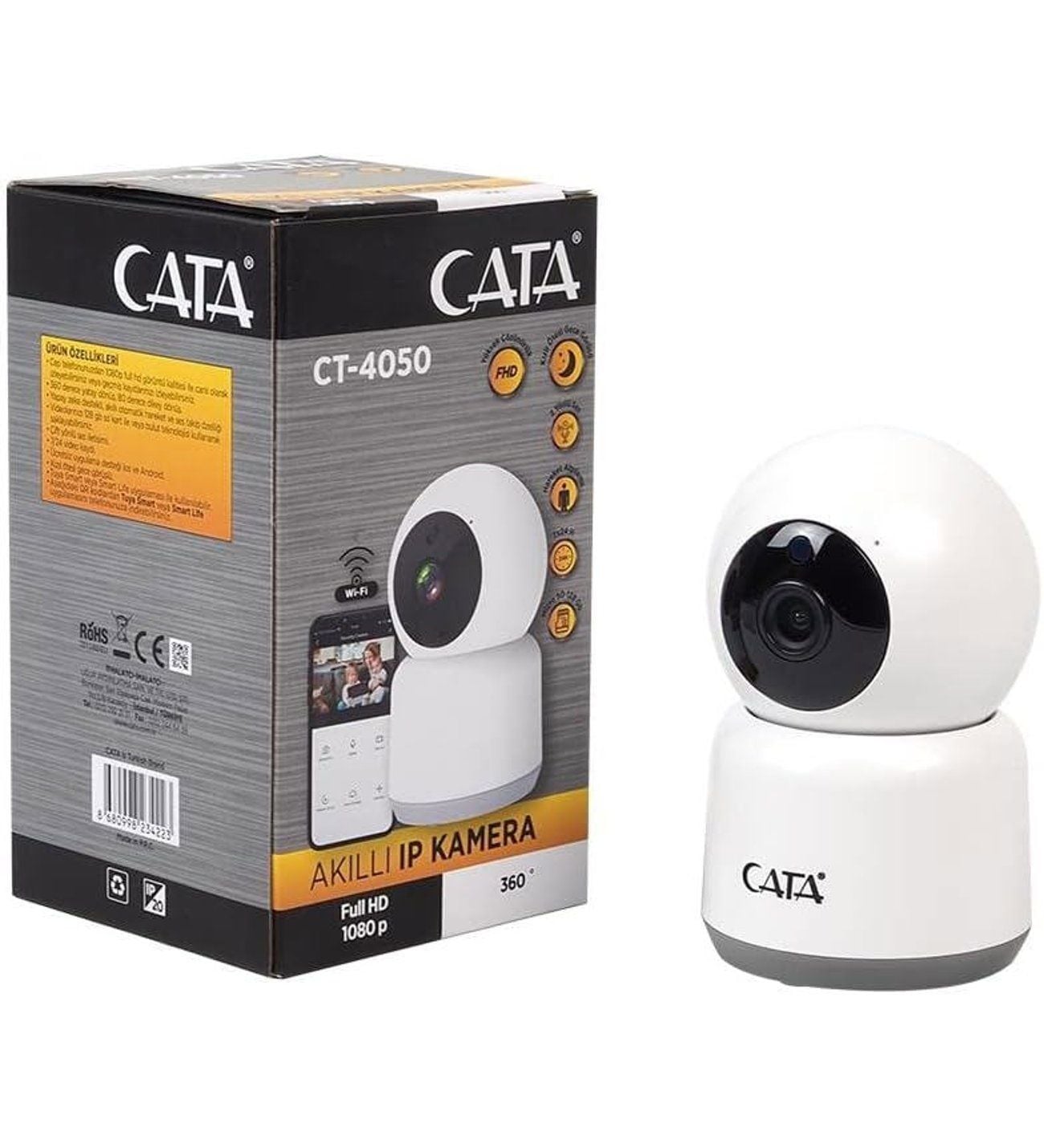 Cata 360 Derece Dönebilen Wi-Fi Akıllı IP Kamera ( Full Hd-1080P