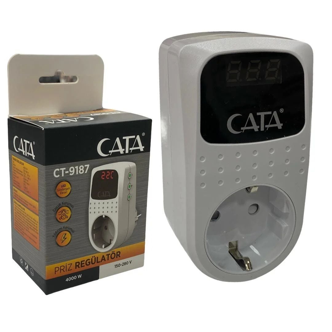Cata Akım Korumalı Tekli Topraklı Priz Regülatör ( 150-280V ) ( 4000W