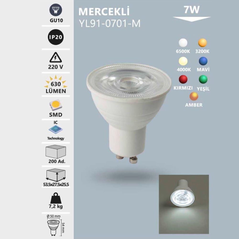 Noas 7W Gu10 Mercekli LED Çanak Ampul Kırmızı Renk