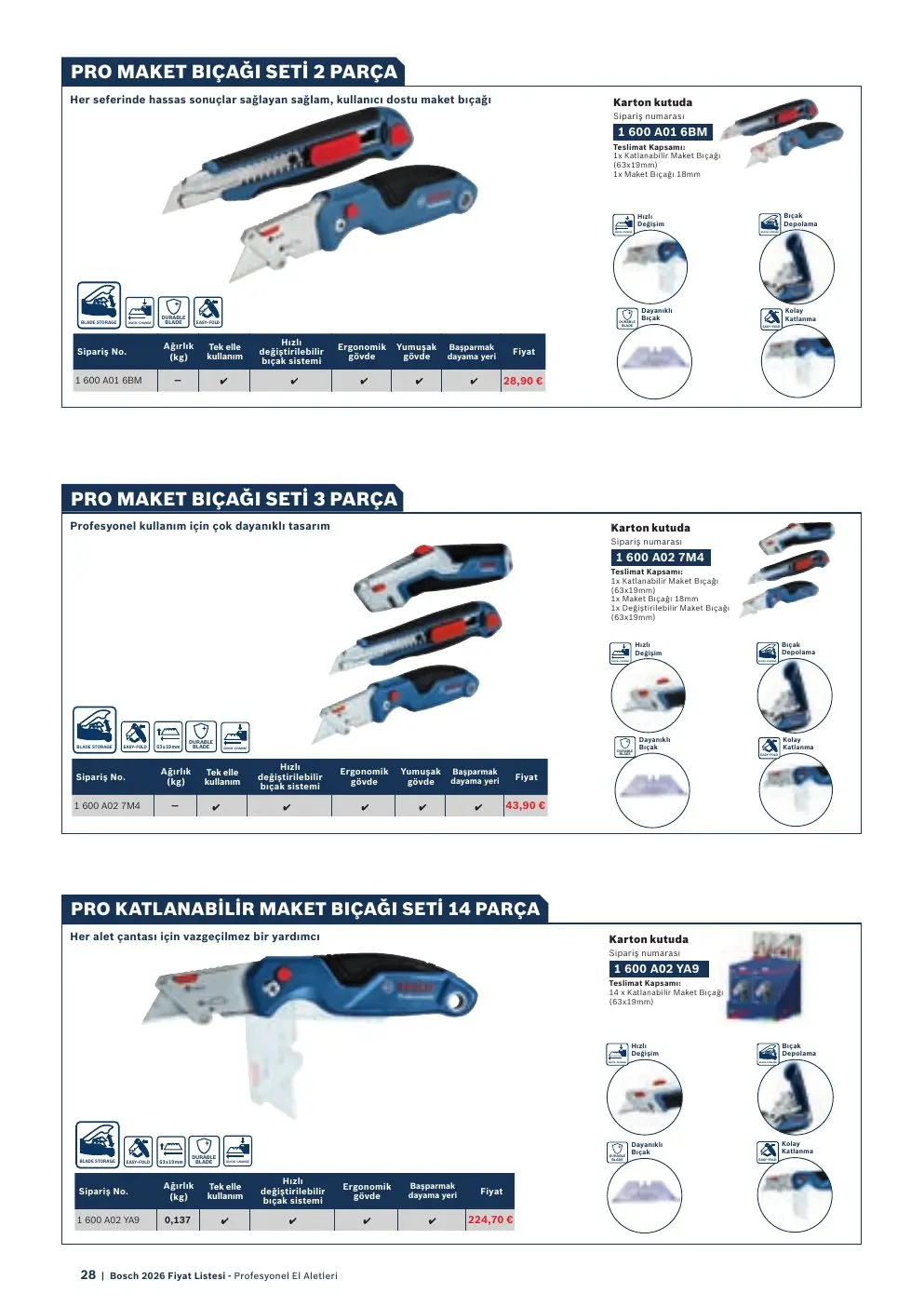 Bosch PRO KATLANABILIR MAKET BIÇAĞI SETI 14 PARÇA