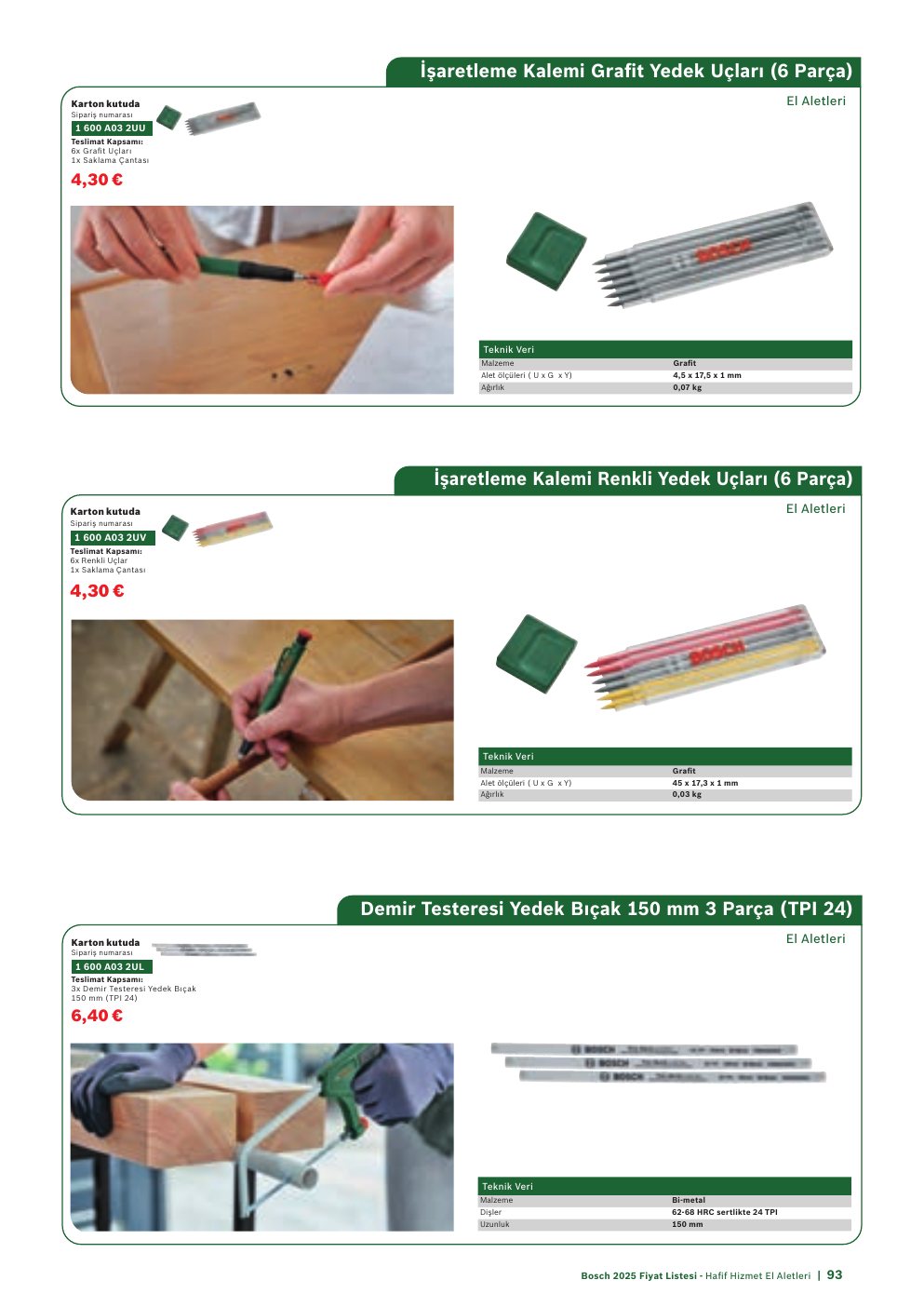 Bosch Demir Testeresi Yedek Bıçak 150 mm 3 Parça (TPI 24