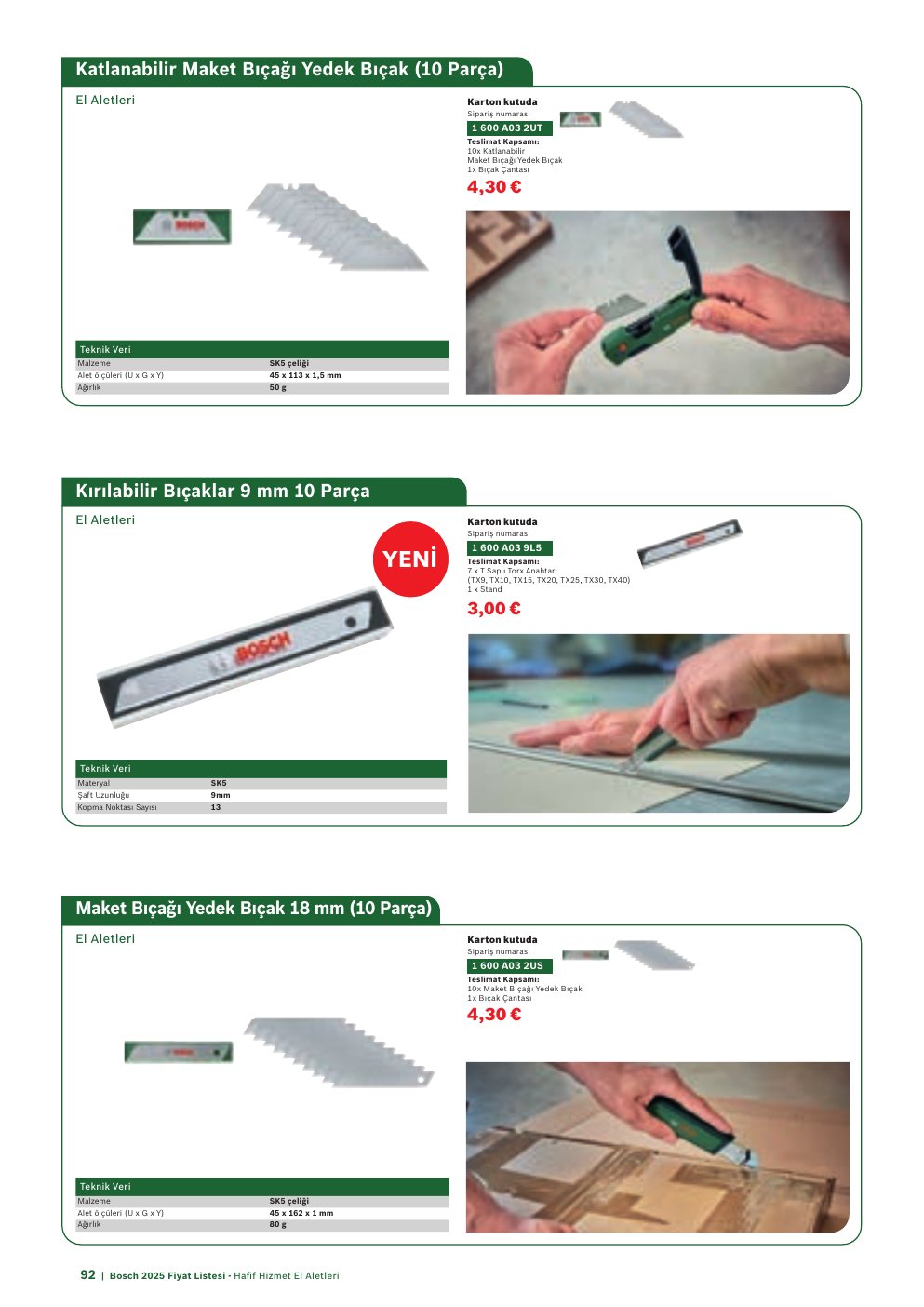 Bosch Katlanabilir Maket Bıçağı Yedek Bıçak (10 Parça
