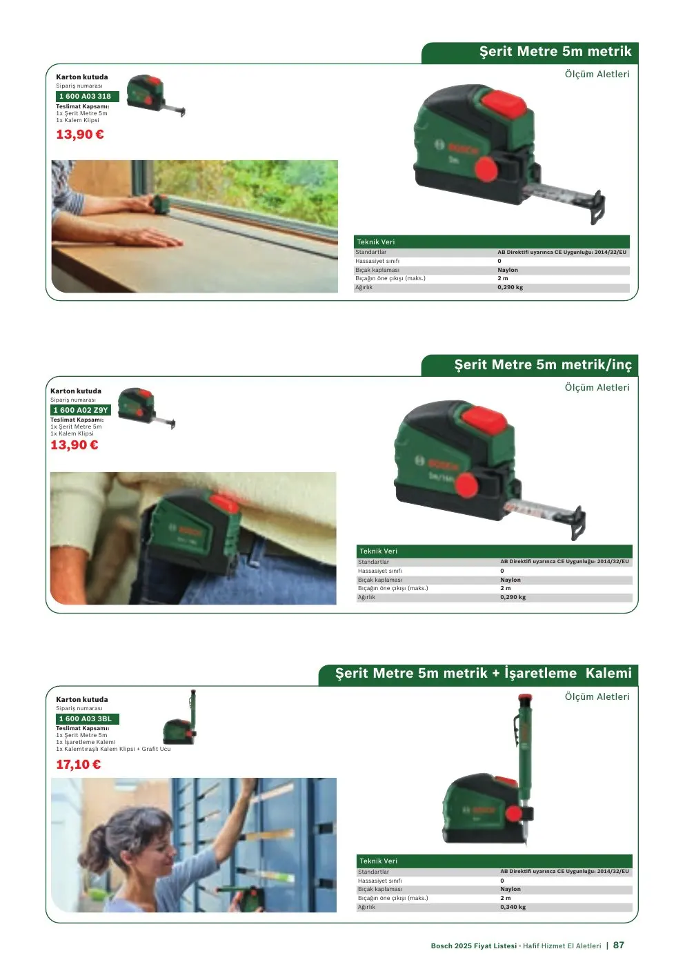 Bosch Şerit Metre 5m metrik + İşaretleme Kalemi