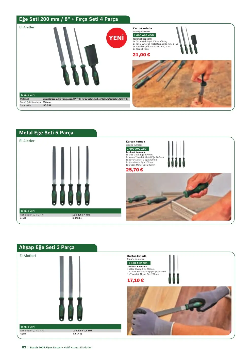 Bosch Eğe Seti 200 mm / 8" + Fırça Seti 4 Parça