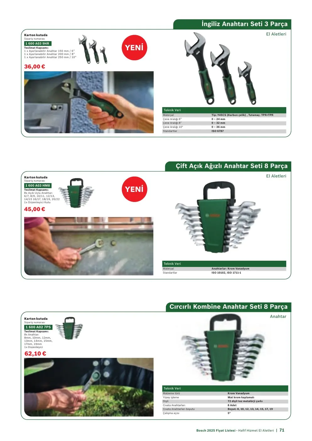 Bosch İngiliz Anahtarı Seti 3 Parça
