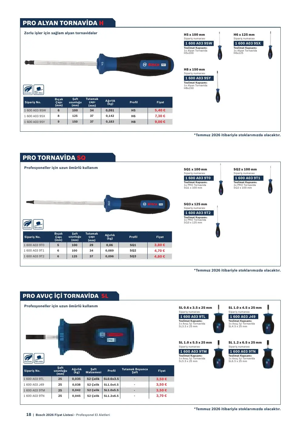 Bosch PRO AVUÇ IÇI TORNAVIDA SL