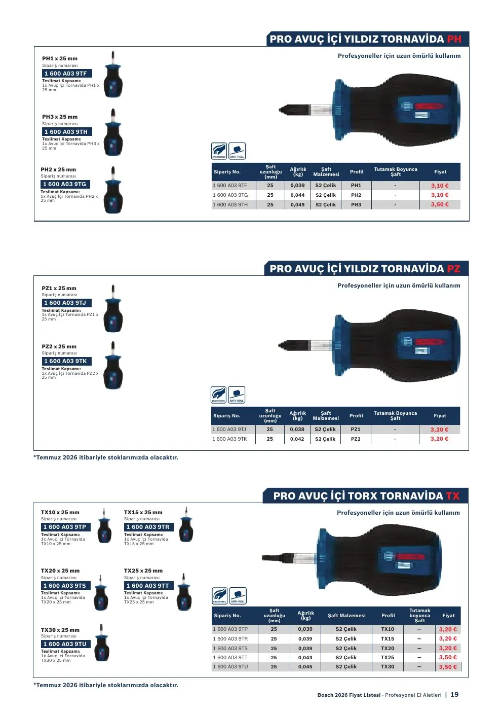 Bosch PRO AVUÇ İÇİ TORX TORNAVİDA TX