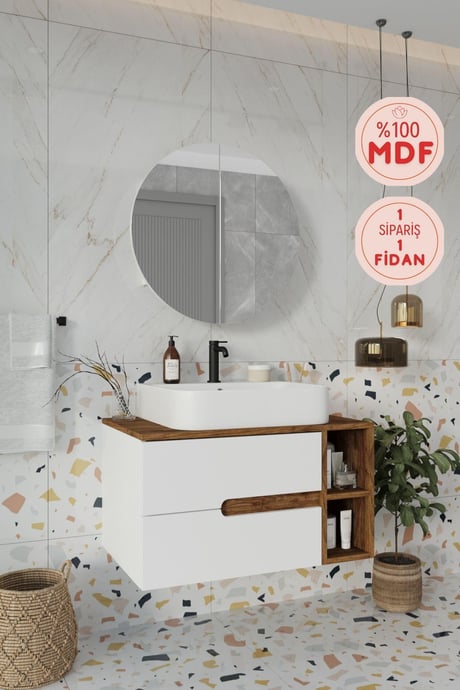 Koza 80 cm Beyaz Banyo Dolabı Seti