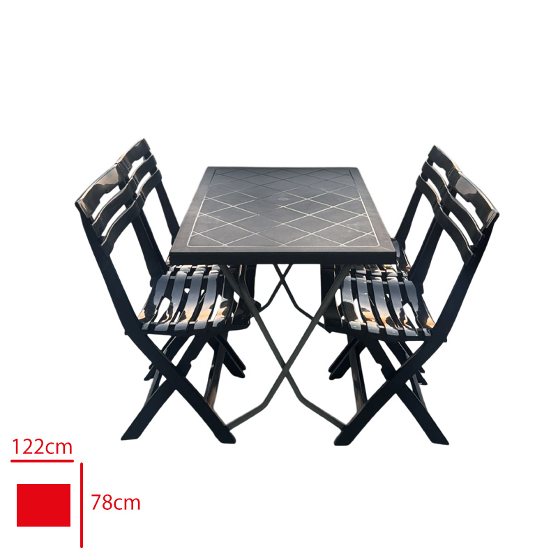 PIKNIK SETI ANTRASIT MASA 60*90 METAL AYAK + 4 SANDALYE PLASTIK