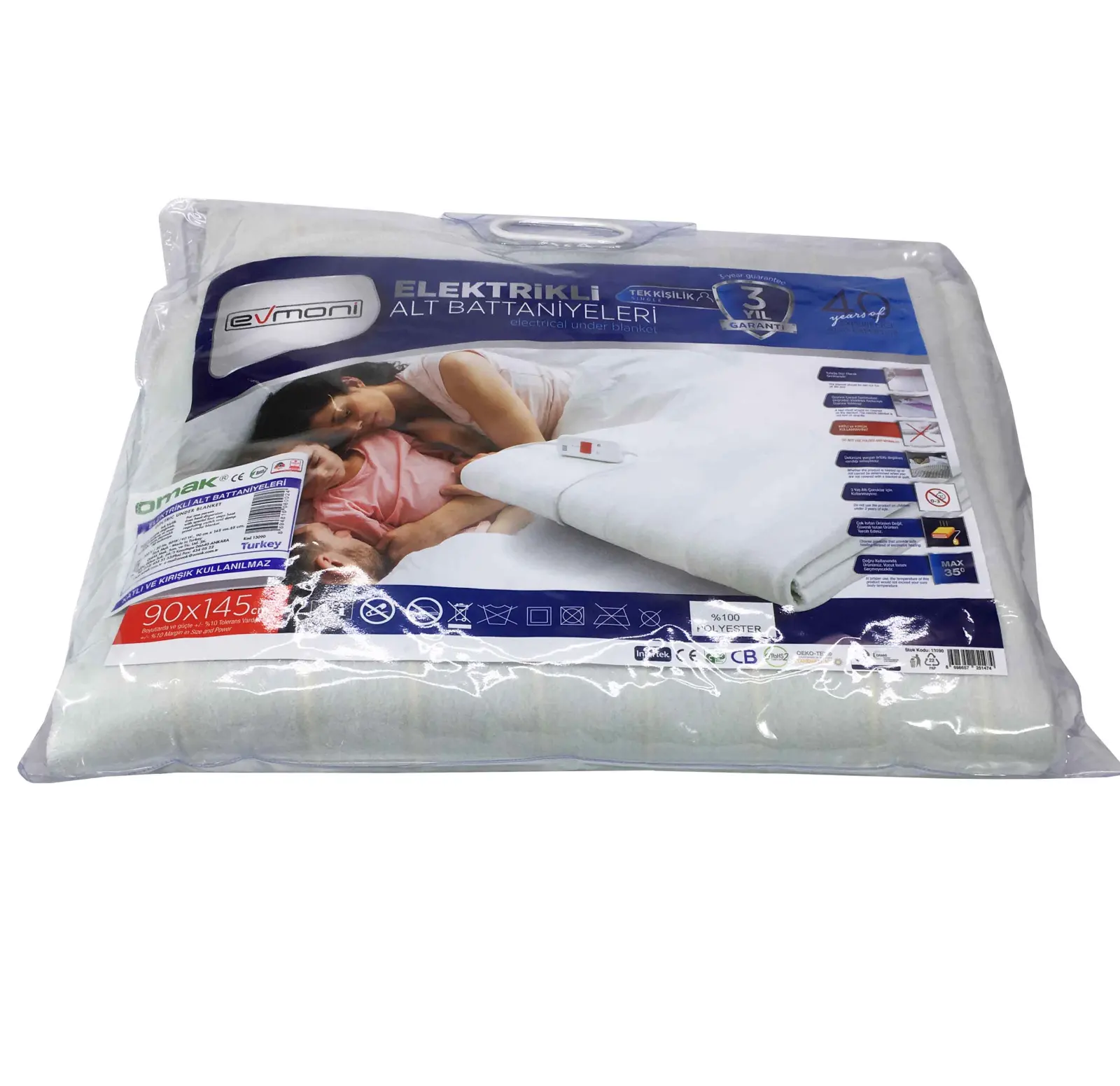 EVMONI OMAK ELEKTRIKLI BATTANIYE TEK KISILIK 90*145 CM 13120/14110