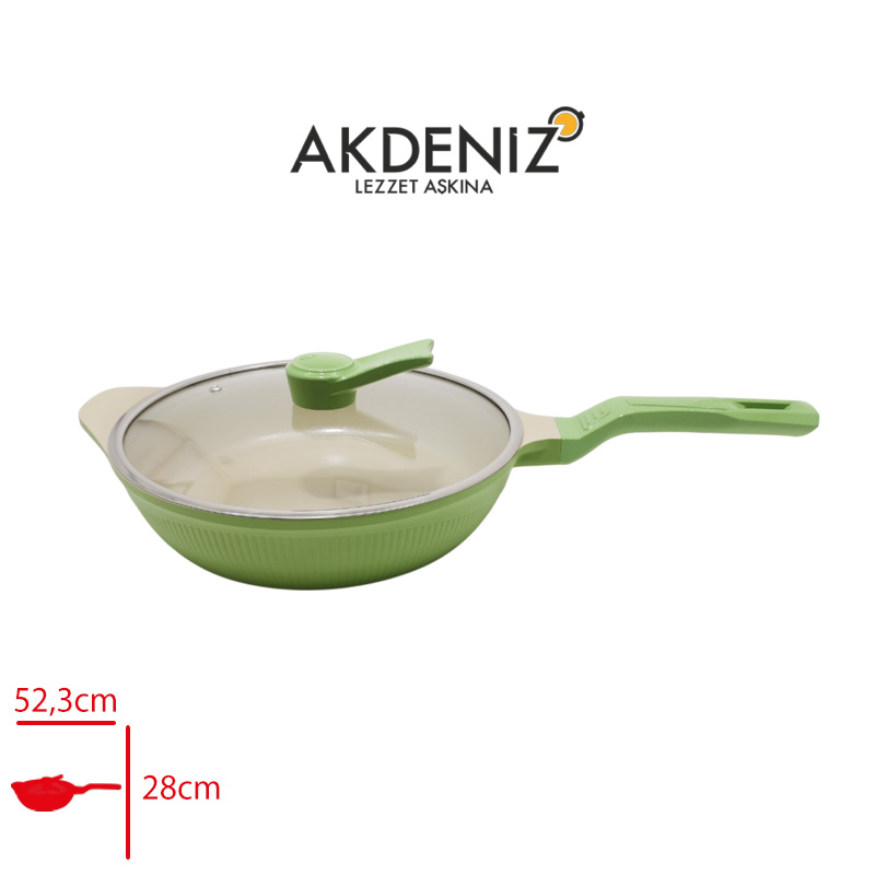 AKDENIZ DOKUM TAVA CAM KAPAKLI SHELLIX 28 CM YESIL