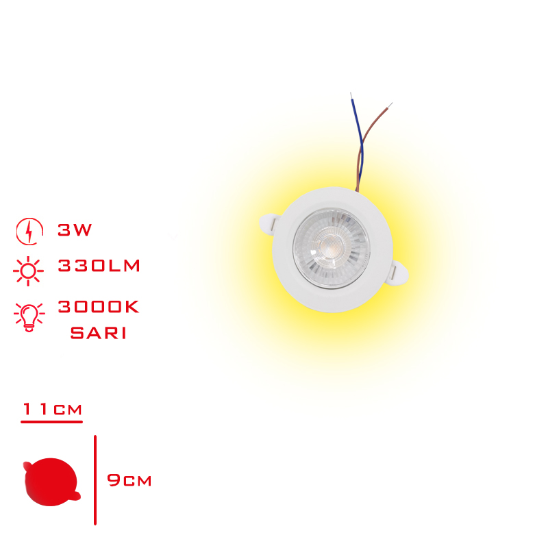 SIVA ALTI DOWNLIGHT SPOT SARI ISIK BEYAZ CERCEVE 2 LI 6W LV-3073 / 3W