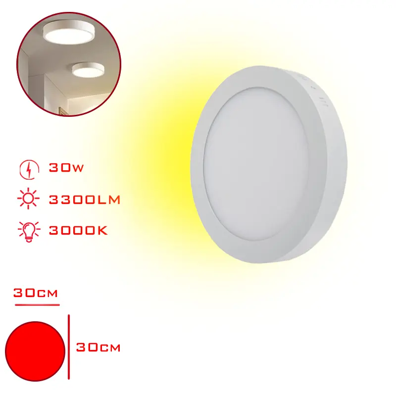 LED PANEL YUVARLAK SIVA USTU 30W SARI ISIK BEYAZ CERCEVE LV-3154 / 3R (W