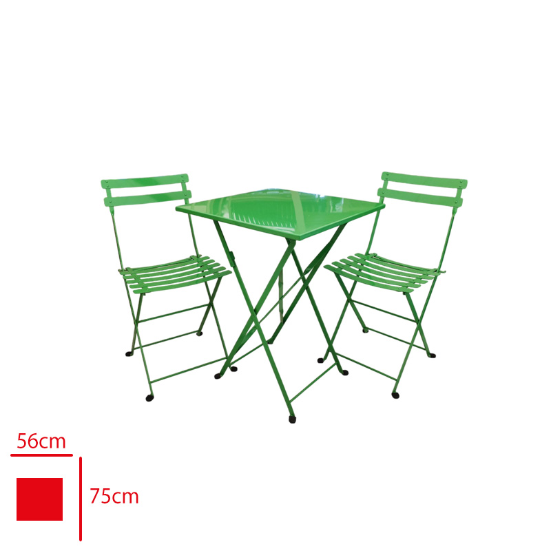 LAMA METAL YESIL BISTRO MASA TAKIMI 1 MASA KARE 56X56 CM + 2 SANDALYE