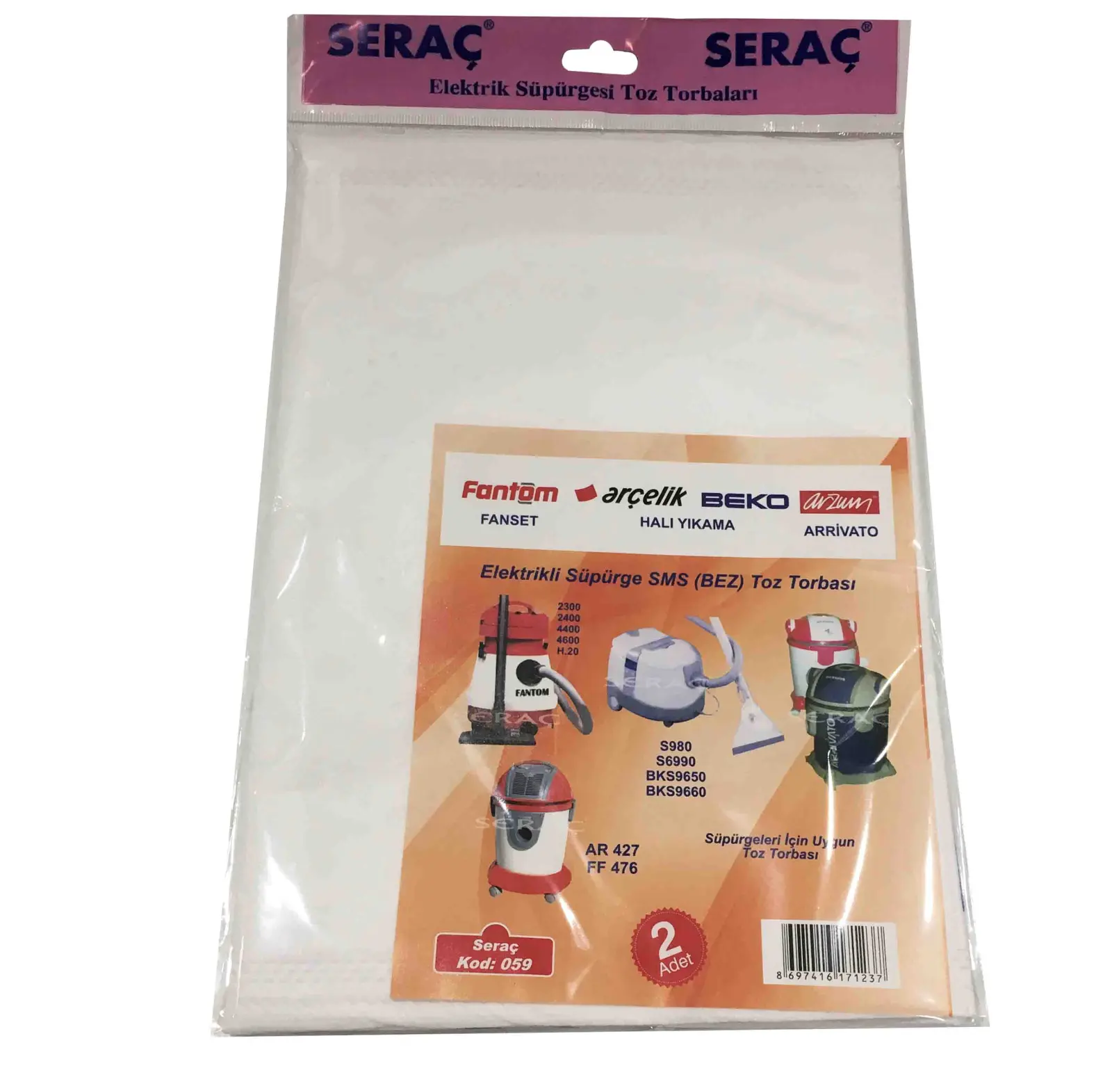 SERAC ELEKTRIK SUPURGESI TOZ TORBASI 2 LI FANTOM/ARCELIK/ARZUM 059