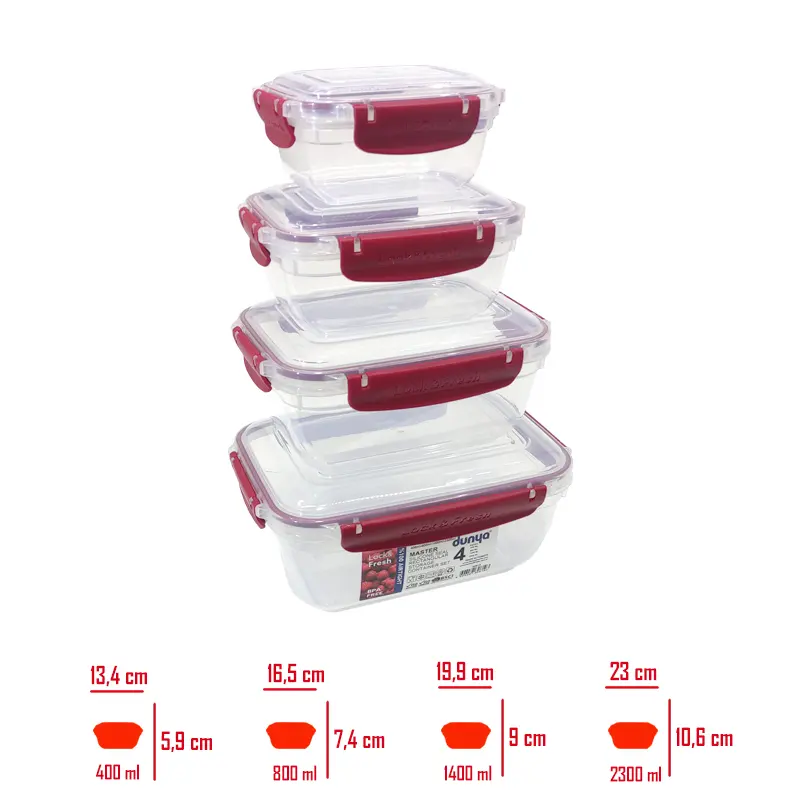 DUNYA SAKLAMA KABI 4 LU DIKDORTGEN MASTER (400-800-1400-2300 ML) 30819