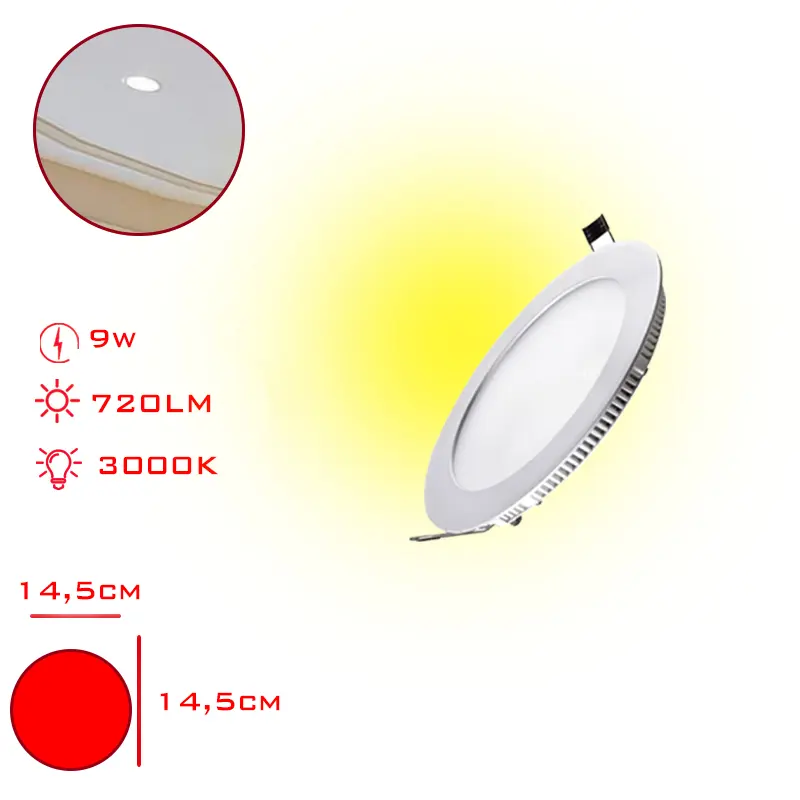LED PANEL YUVARLAK SLIM SIVA ALTI 9W SARI ISIK 14,5 CM LV-3091 / 3