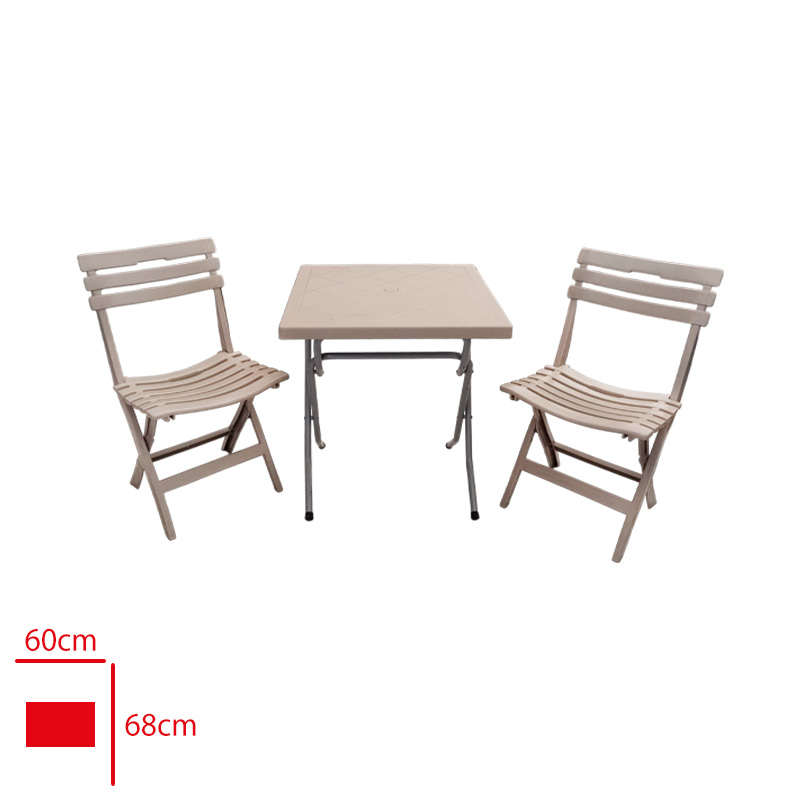 PIKNIK SETI CAPPUCINO MASA 60*60 METAL AYAK + 2 SANDALYE PLASTIK