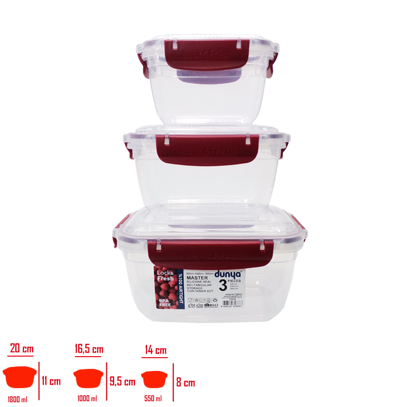 DUNYA SAKLAMA KABI 3 LU DIKDORTGEN MASTER (550-1000-1800 ML) 30866