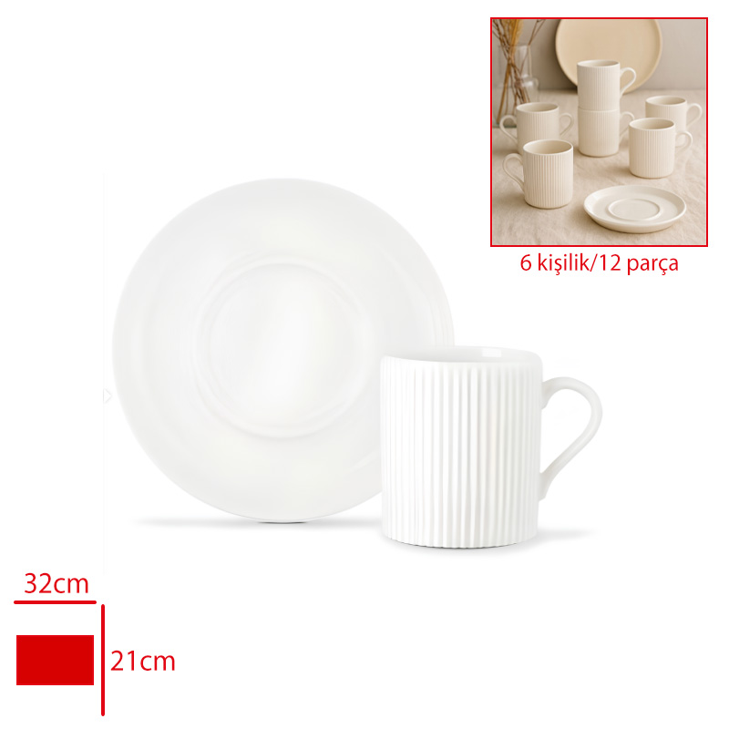 PORLINE KAHVE FINCAN TAKIMI 6 LI BEYAZ SL12KTMTR01