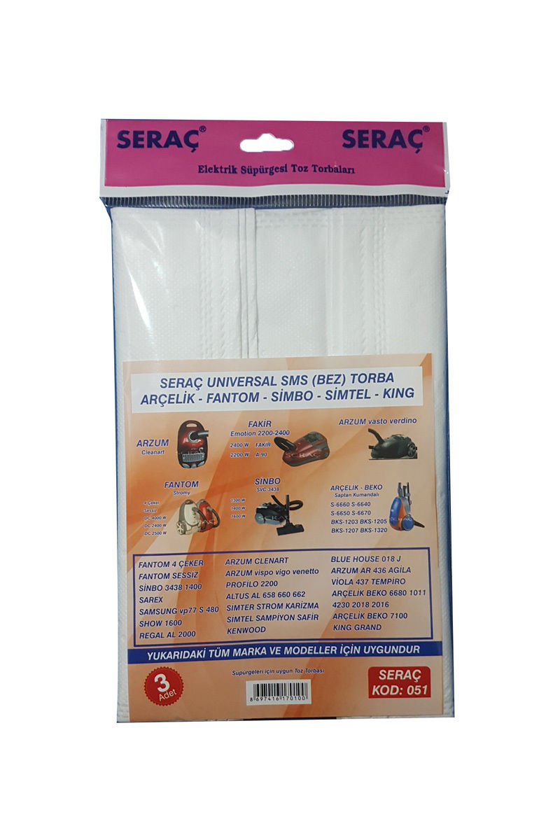 SERAC ELEKTRIK SUPURGESI TOZ TORBASI 3 LU UNIVERSAL 051