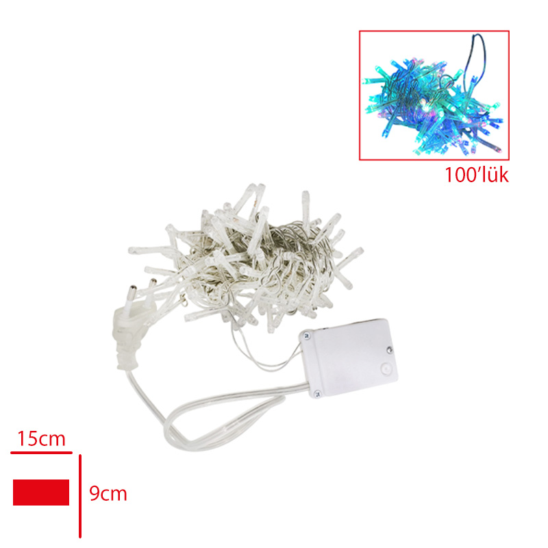YILBASI ISIGI 100 LUK RENKLI LED ADAPTORLU