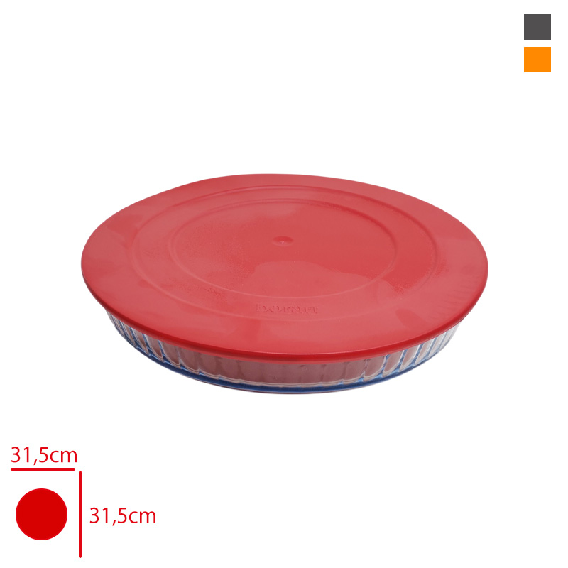 BORART CAM FIRIN TEPSI YUVARLAK OPTIK DESENLI BUYUK PLASTIK KAPAK 45014 PF