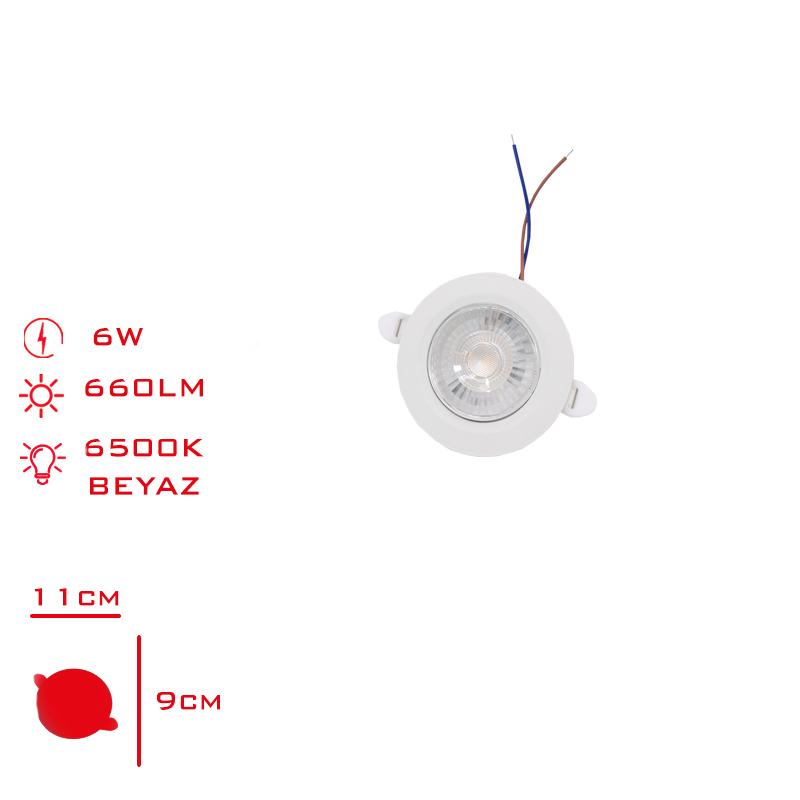 SIVA ALTI DOWNLIGHT SPOT BEYAZ ISIK BEYAZ CERCEVE 2 LI 6W LV-3073 / 6W
