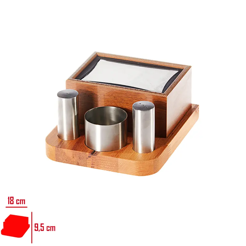 BIRADLI TUZLUK TAKIMI DISPENSER PECETELIKLI AHSAP 4 LU GRV-299