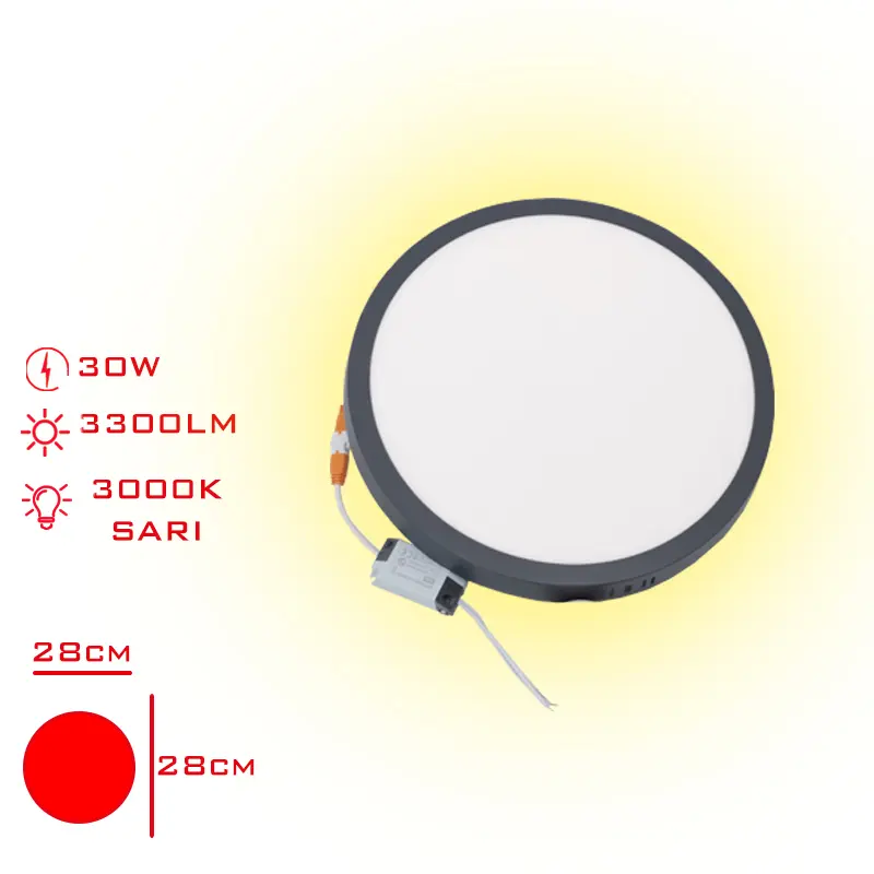 LED PANEL YUVARLAK SIVA USTU 30W SARI ISIK GRI CERCEVE LV-3154 / 3R (G