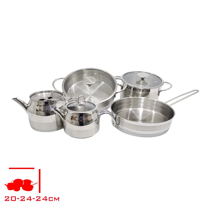 AKDENIZ CELIK TENCERE SETI 9 PARCA METAL KULP PLATINYUM 304 AKD447