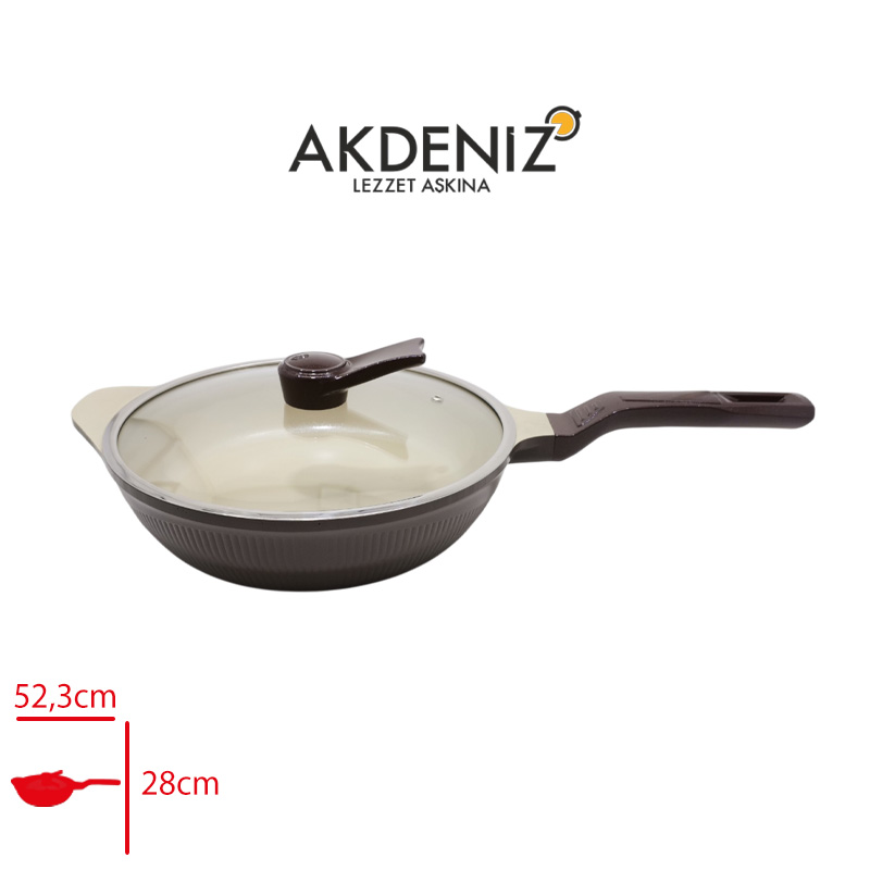 AKDENIZ DOKUM TAVA CAM KAPAKLI SHELLIX 28 CM KAHVERENGI