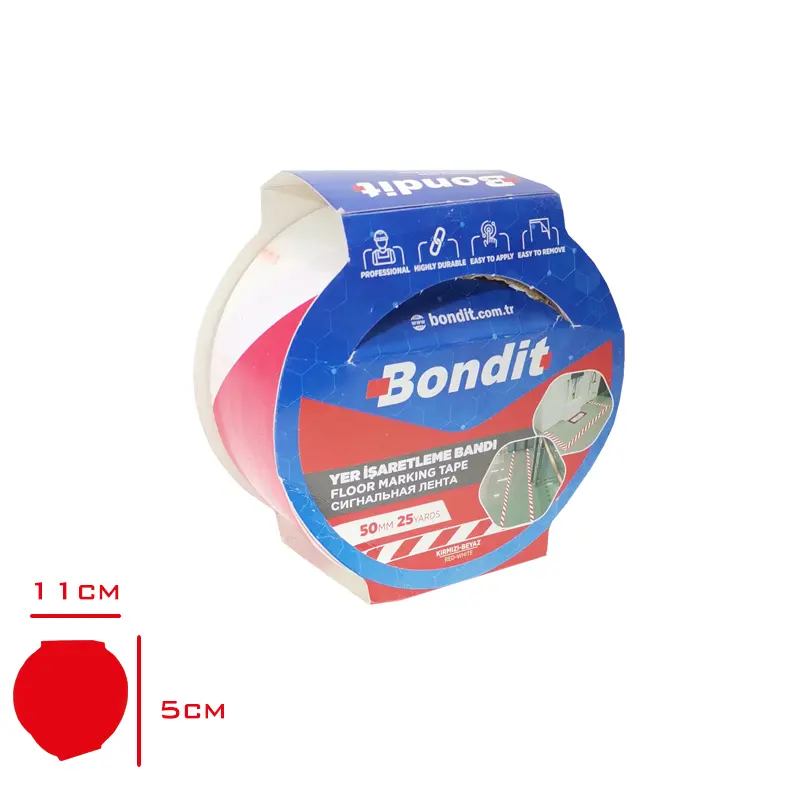 BONDIT YER ISARETLEME BANDI KIRMIZI BEYAZ 50 MM*25 YDS BNY5025K