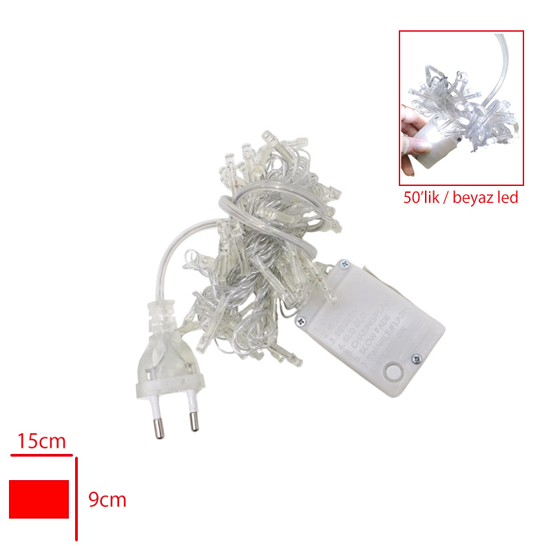 YILBASI ISIGI 50 LIK BEYAZ LED ADAPTORLU