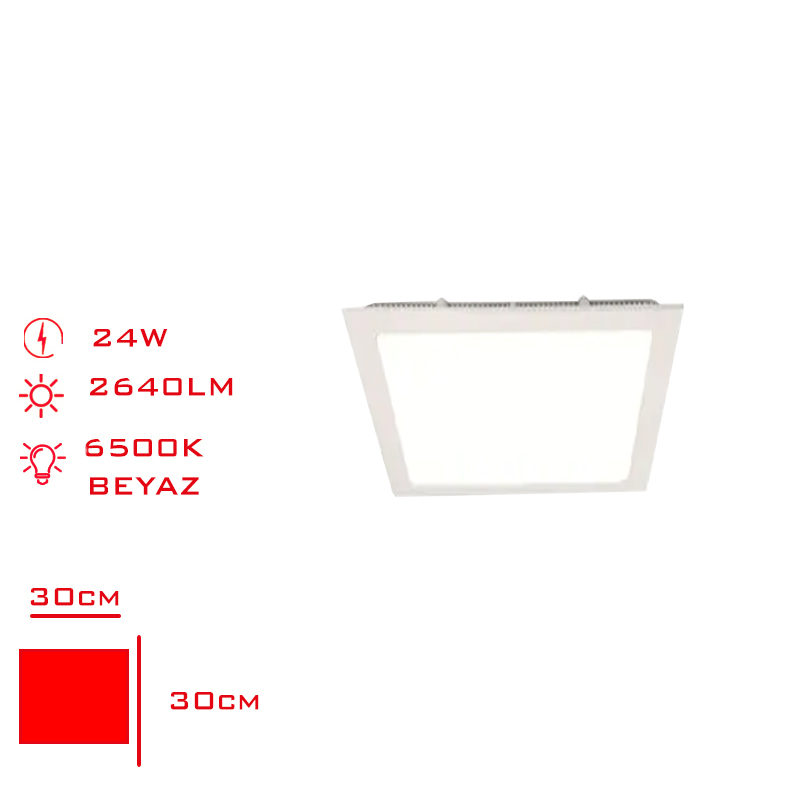 LED PANEL KARE SIVA ALTI 24W 30*30 BEYAZ ISIK LV-3099 / 6