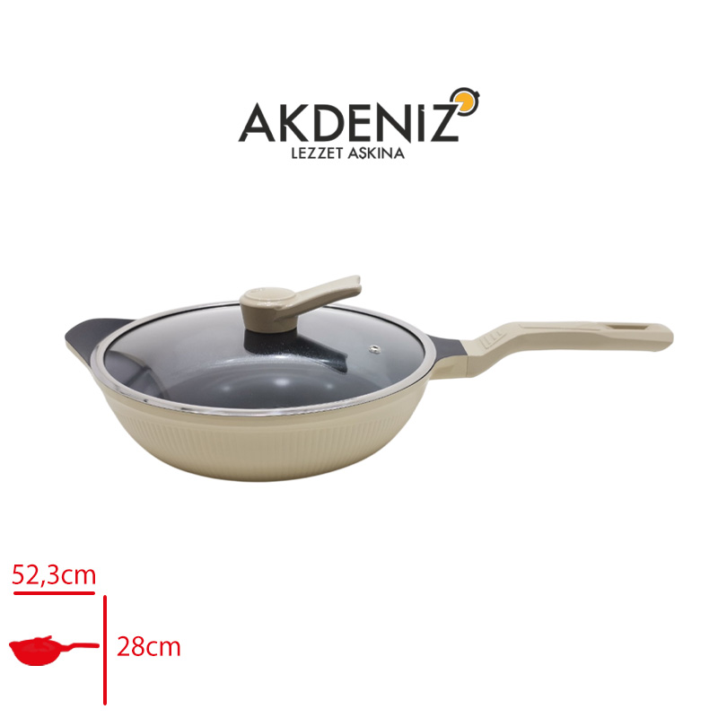 AKDENIZ DOKUM TAVA CAM KAPAKLI SHELLIX 28 CM KREM