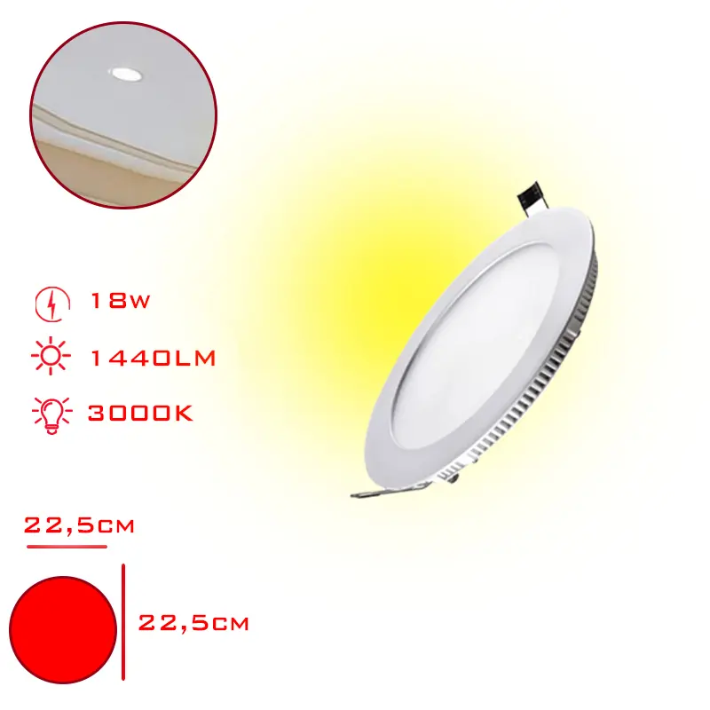 LED PANEL YUVARLAK SLIM SIVA ALTI 18W SARI ISIK 22,5 CM LV-3094 / 3