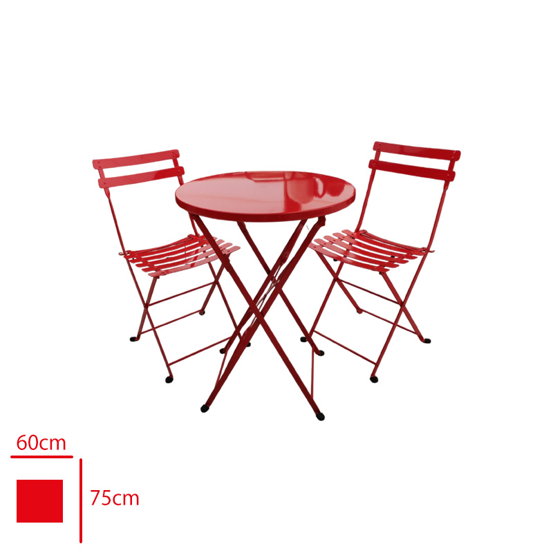 LAMA METAL KIRMIZI BISTRO MASA TAKIMI 1 MASA YUVARLAK 60 CM + 2 SANDALYE