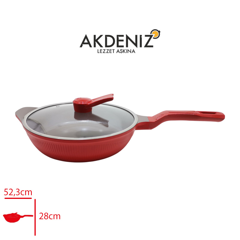 AKDENIZ DOKUM TAVA CAM KAPAKLI SHELLIX 28 CM KIRMIZI