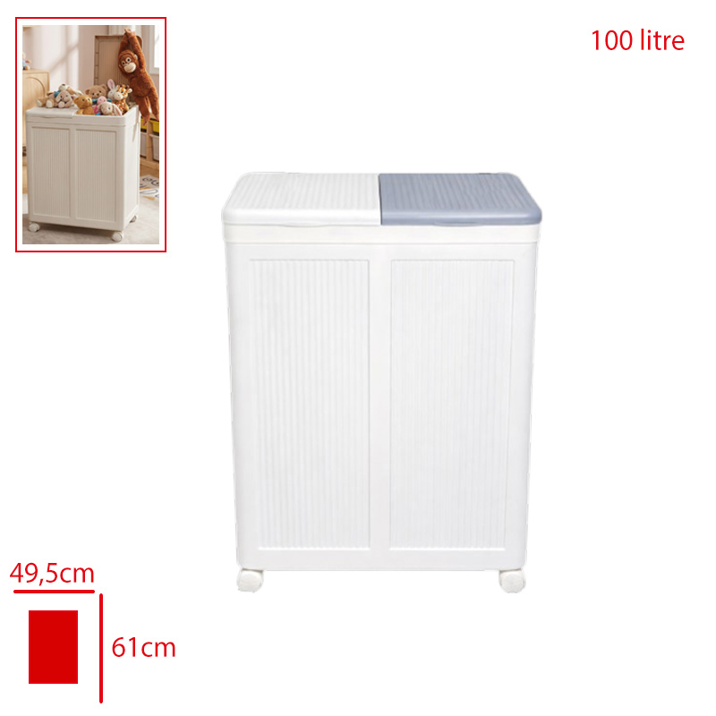 BURSEV CAMASIR SEPETI TEKERLEKLI KATLANABILIR CIFT BOLMELI 100 LT 2128 01