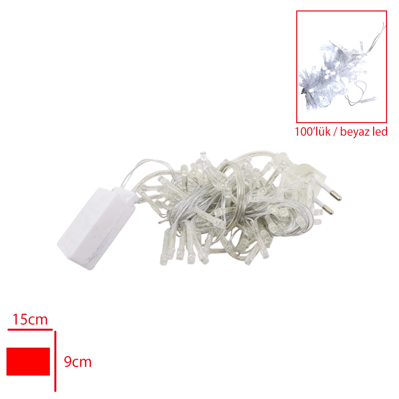 YILBASI ISIGI 100 LUK BEYAZ LED ADAPTORLU