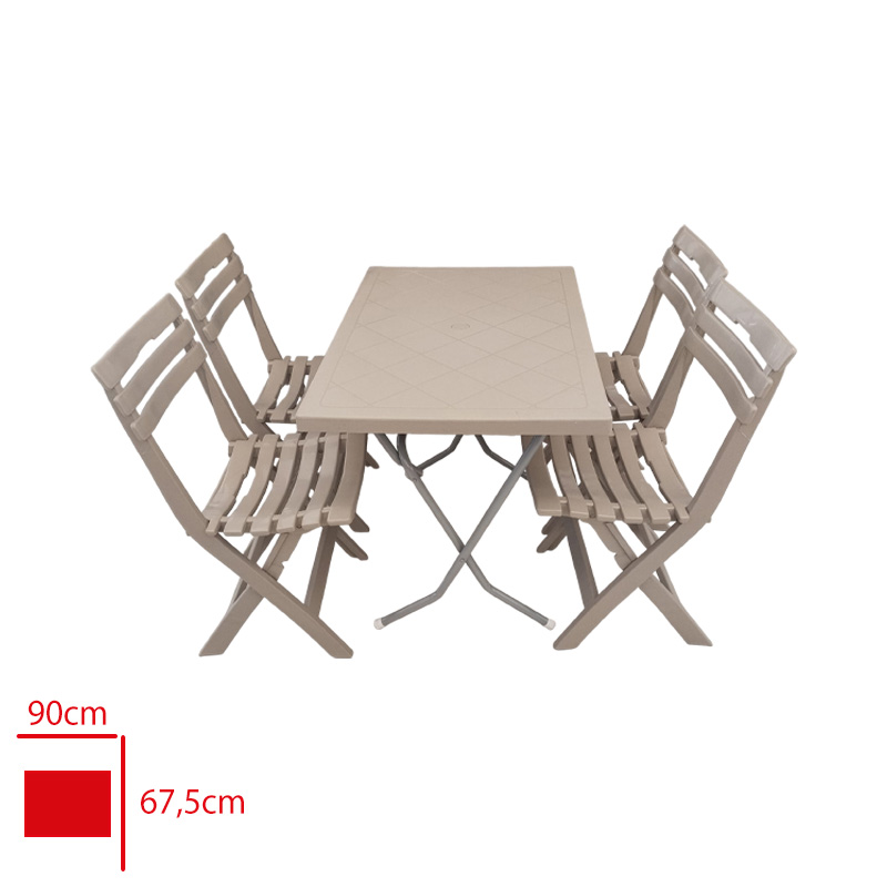 PIKNIK SETI CAPPUCINO MASA 60*90 METAL AYAK + 4 SANDALYE PLASTIK