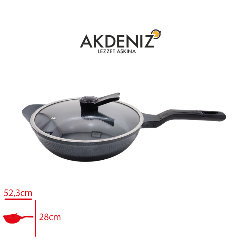 AKDENIZ DOKUM TAVA CAM KAPAKLI SHELLIX 28 CM SIYAH