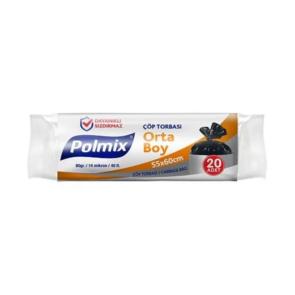 Çöp Torbası Orta 55X60 Cm P102(20 Adetlik Rulo) 80 Gr