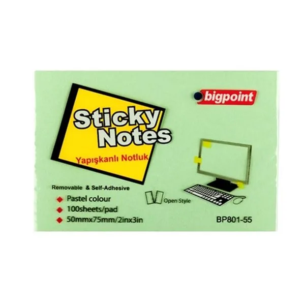 Yapışkan Not Kağıdı 50X75 Bigpoint Bp801-55 Yeşil