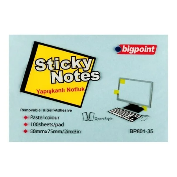 Yapışkan Not Kağıdı 50X75 Bigpoint Bp801-35 Mavi