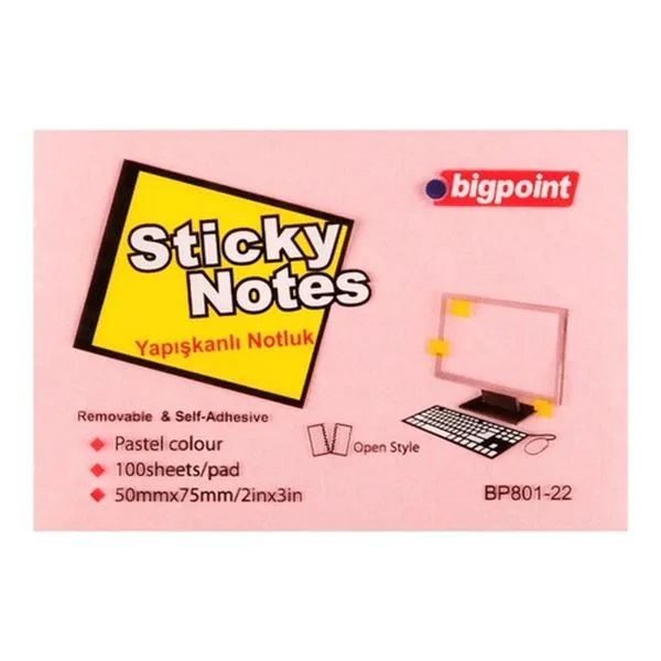 Yapışkan Not Kağıdı 50X75 Bigpoint Bp801-22 Pembe
