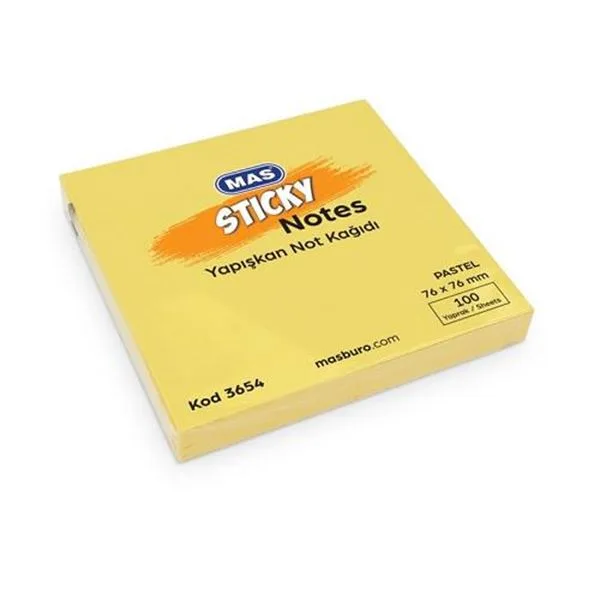 Yapışkan Not Kağıdı 75X75 Mas 3654 Sarı 100 Yp