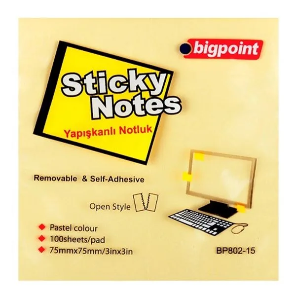 Yapışkan Not Kağıdı 75X75 Bigpoint Bp802-15 Sarı
